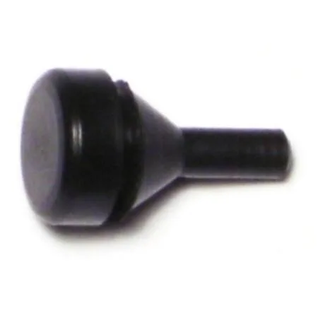 Six small black rubber bumpers on a card