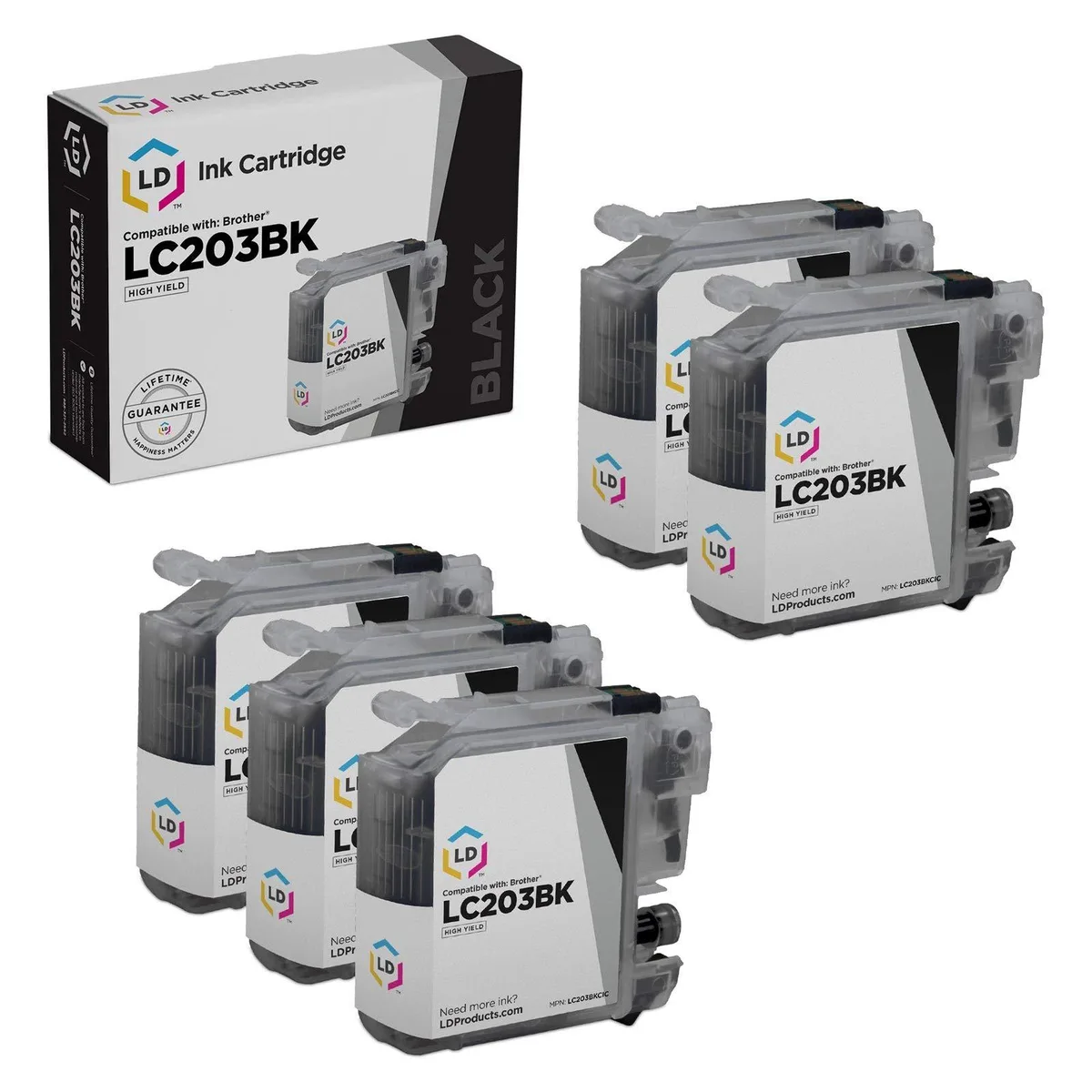 LD Products LD Products Compatible Ink Cartridge Brother LC203BK High Yield Black 5-Pack — product photo