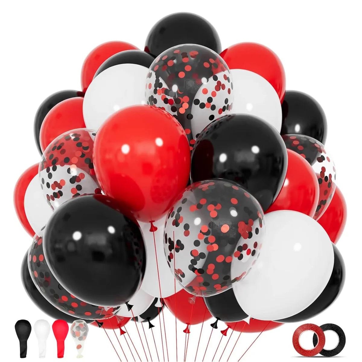 KUULBELA 68pcs 12in Red Black White Latex Confetti Balloons — product photo