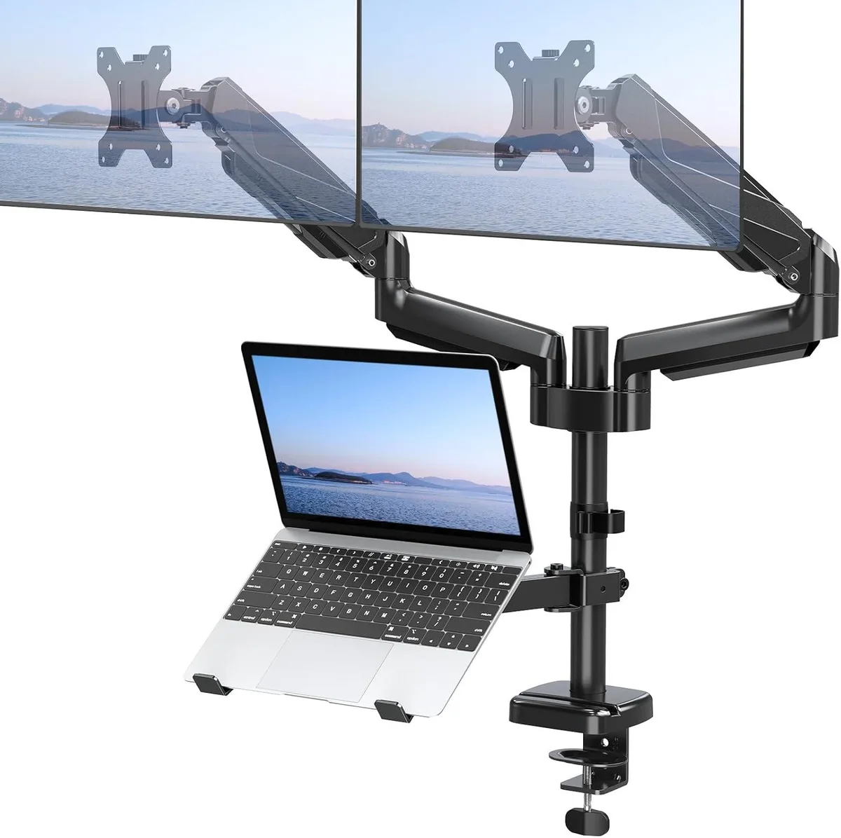 PISKEKAT PISKEKAT Mounting Rack Dual Monitor Arm Laptop Tray 13-27in 10-17in — product photo