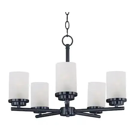 Black Corona 5-light chandelier with frosted glass cylinders on minimal steel frame