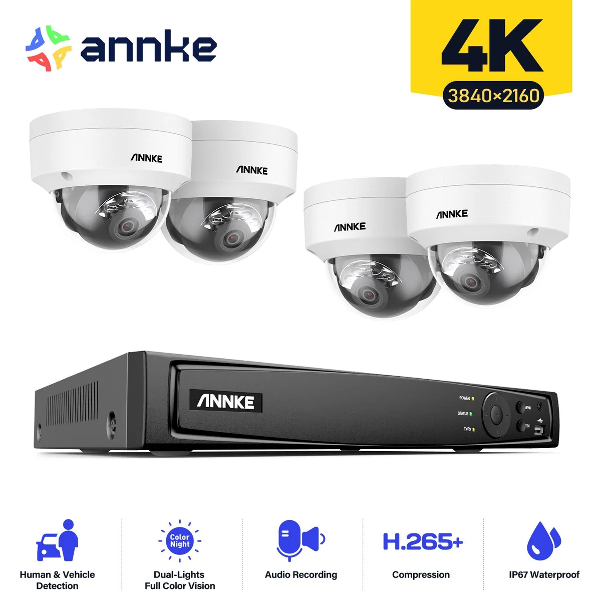 Annke Annke H800 4K PoE 8-Channel NVR Kit with 4×8MP Dome Cameras, 0TB HDD — product photo