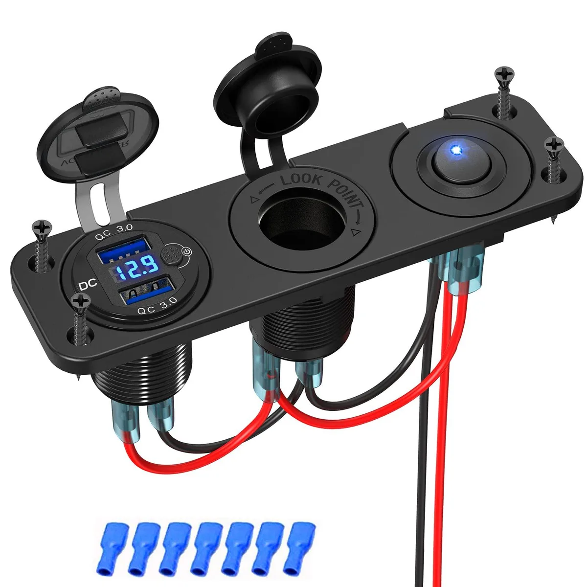  TESSAN 12V Power Splitter Cord 36W QC 3.0 150W Socket LED Voltmeter Grey — product photo