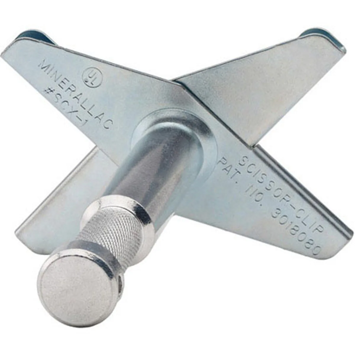 Metal scissor-clip adapter with 5/8 inch baby stud for drop ceiling grids
