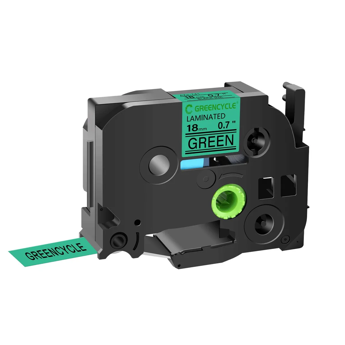 GREENCYCLE GREENCYCLE TZe-741 18mm Black on Green Laminated Label Tape — product photo