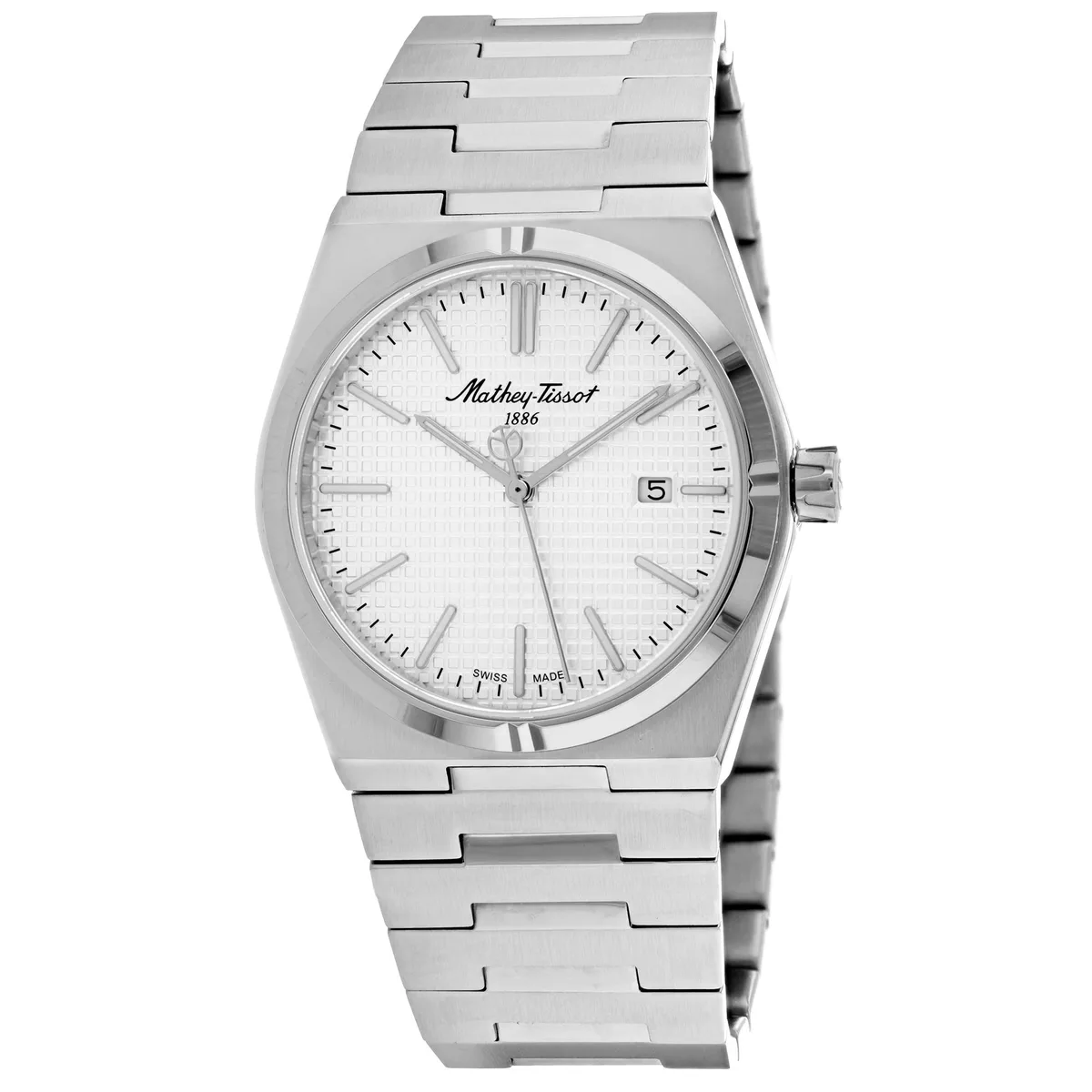 Mathey Tissot Zoltan silver dial watch on stainless steel bracelet