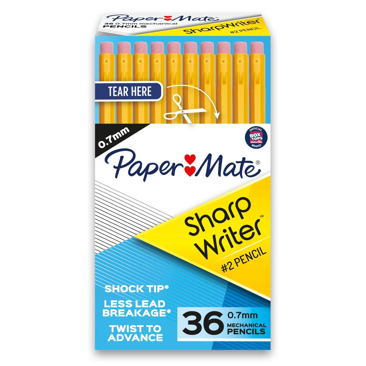 Box of 36 yellow plastic mechanical pencils with twist tips