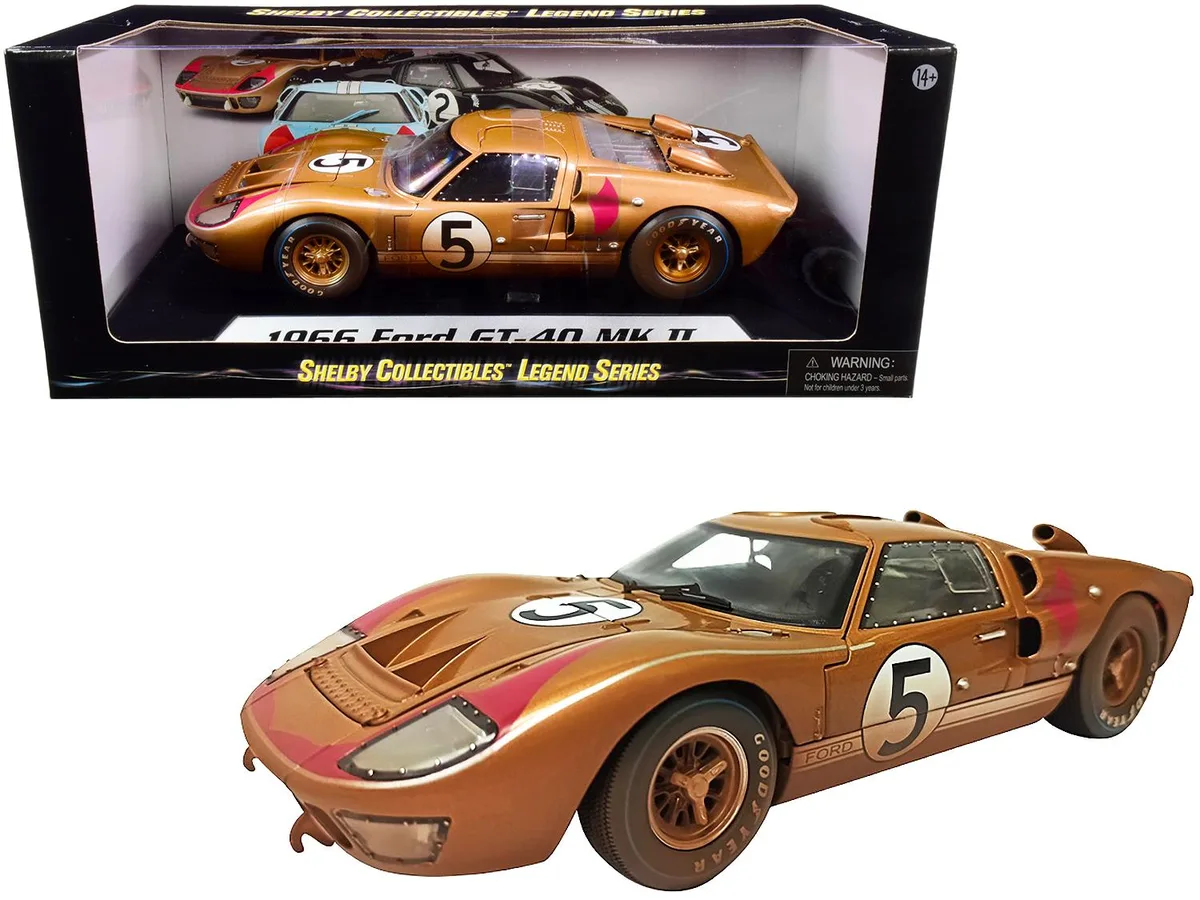 Shelby Collectibles Shelby Collectibles 1966 Ford GT-40 MK II #5 Gold Dirty Version 1/18 Vehicle — product photo