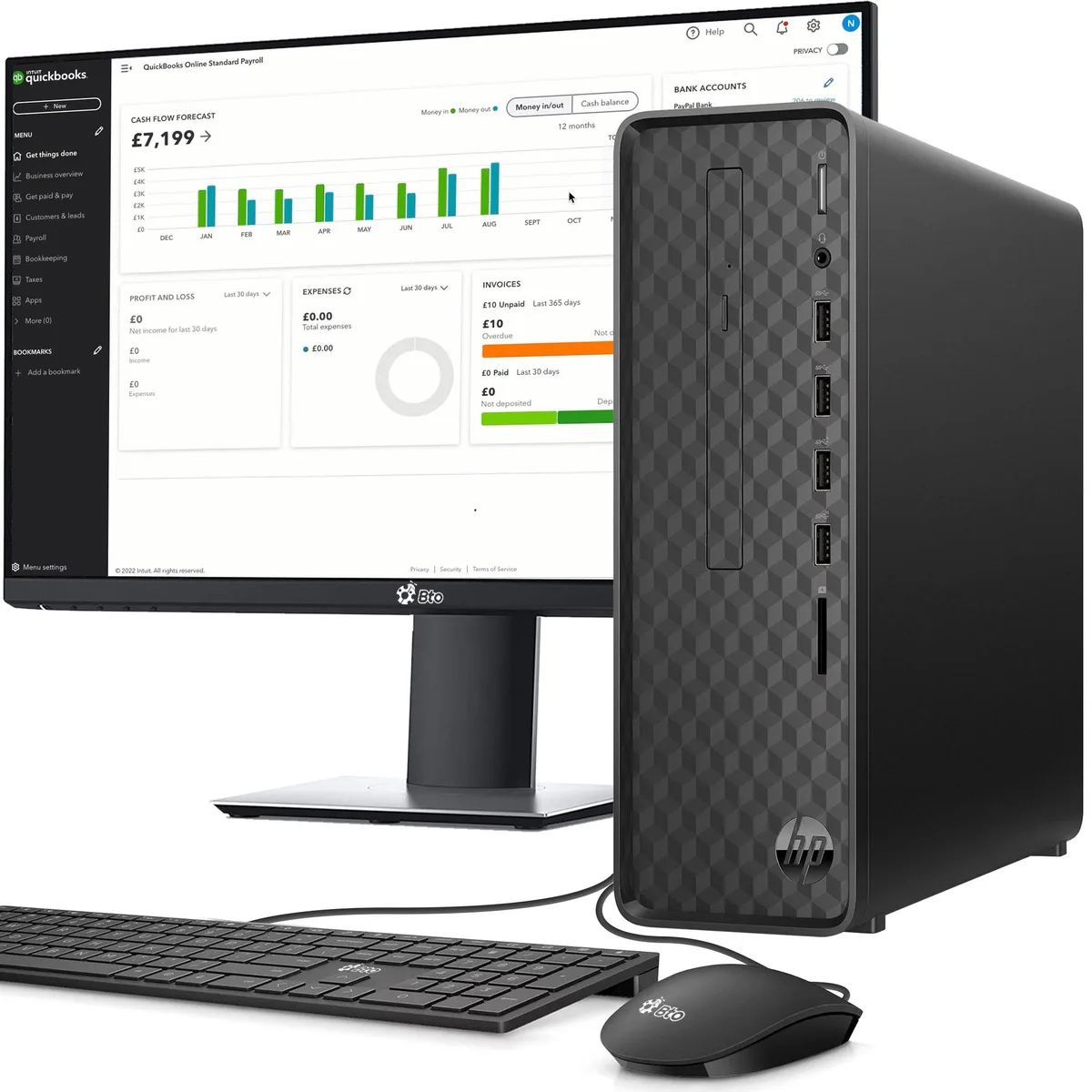 HP HP S01-AF01005T SFF desktop PC Intel Pentium Silver J5040 16GB DDR4 2TB SSD 24" monitor Windows 11 Pro — product photo