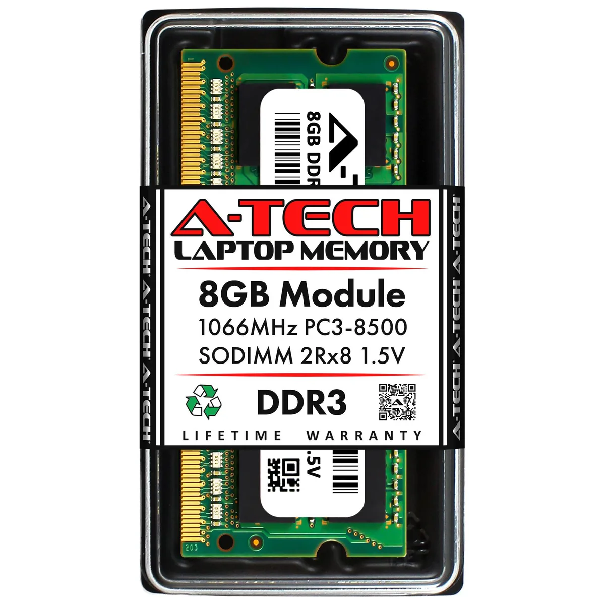 A-Tech A-Tech 8GB DDR3 1066MHz SODIMM PC3-8500 CL7 1.5V laptop RAM — product photo