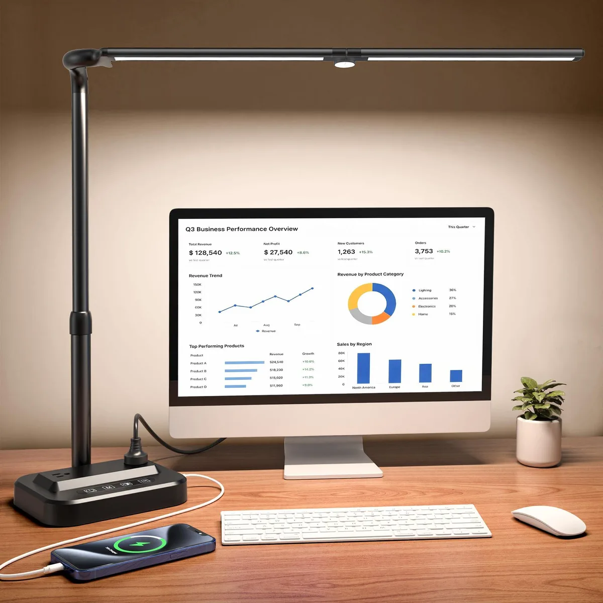 DNBeffulgent DNBeffulgent LDL208001 22 W dual-bar desk lamp 24 in 3000–6500 K USB charging — product photo
