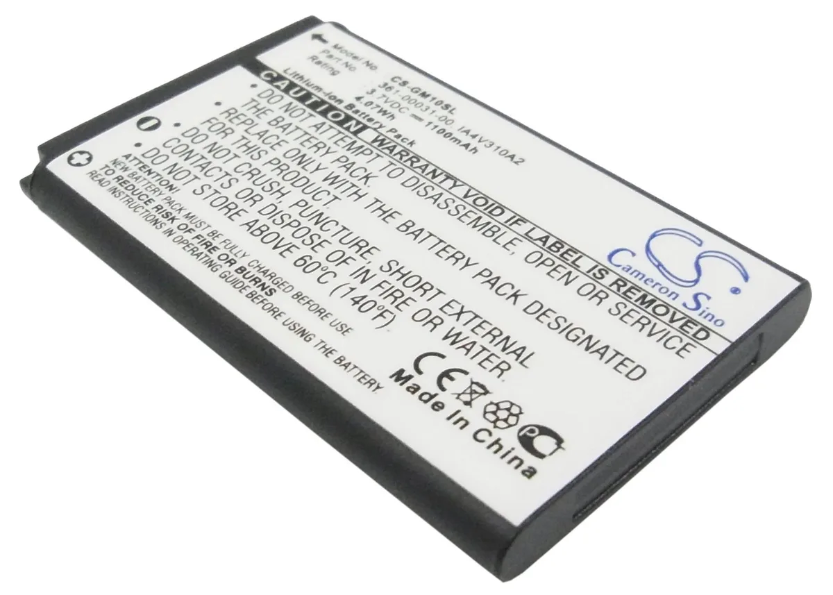 Rectangular replacement battery with black plastic casing and metal contacts