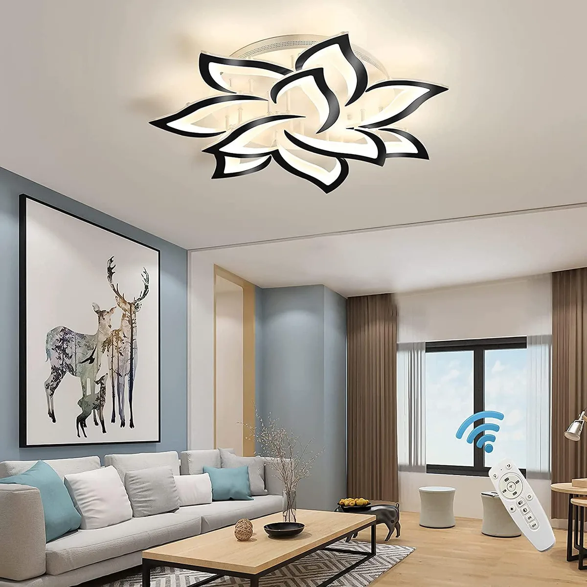 Garwarm Garwarm Flower Shape 10 Petals LED Flush Mount 70W 5600LM White Black — product photo