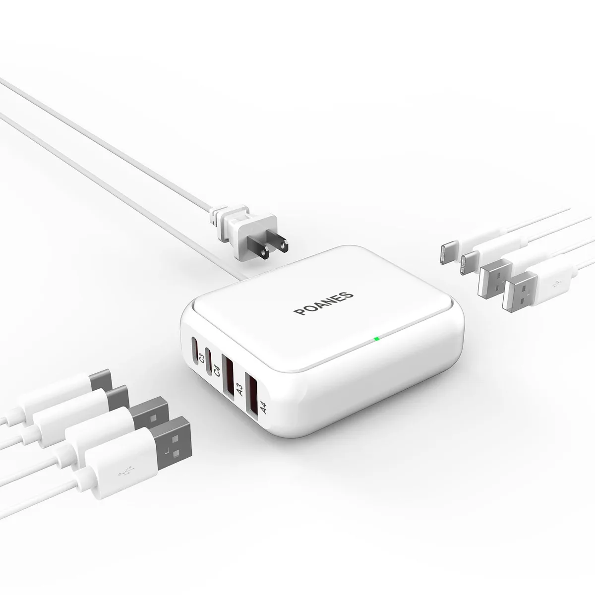 POANES XTD-0515 8-Port USB Charger Station White — product photo