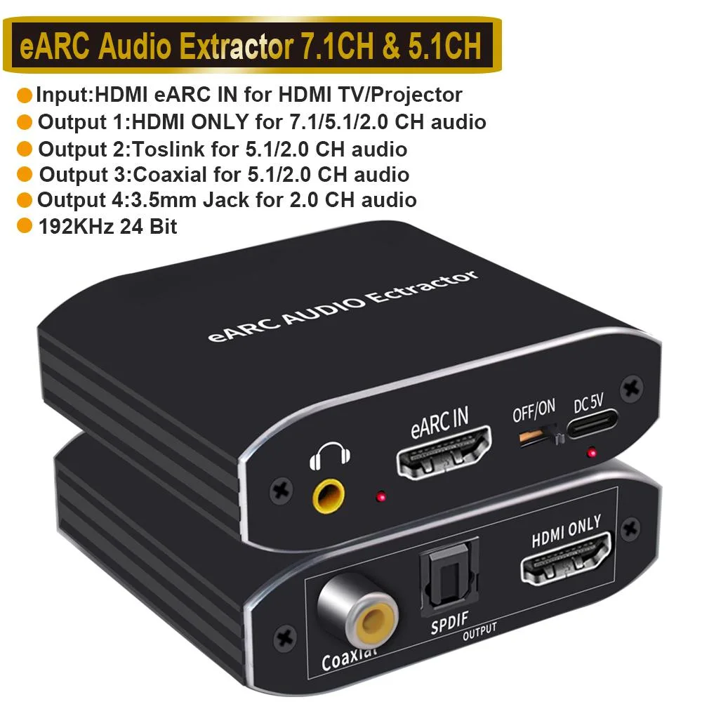 AUBEAMTO AUBEAMTO 192KHz HDMI eARC Audio Extractor 7.1CH Toslink Coaxial 3.5mm Converter — product photo