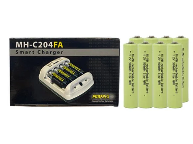 DUSLAN DUSLAN MH-C204FA standard battery charger with 8 AAA NiMH 900 mAh batteries — product photo