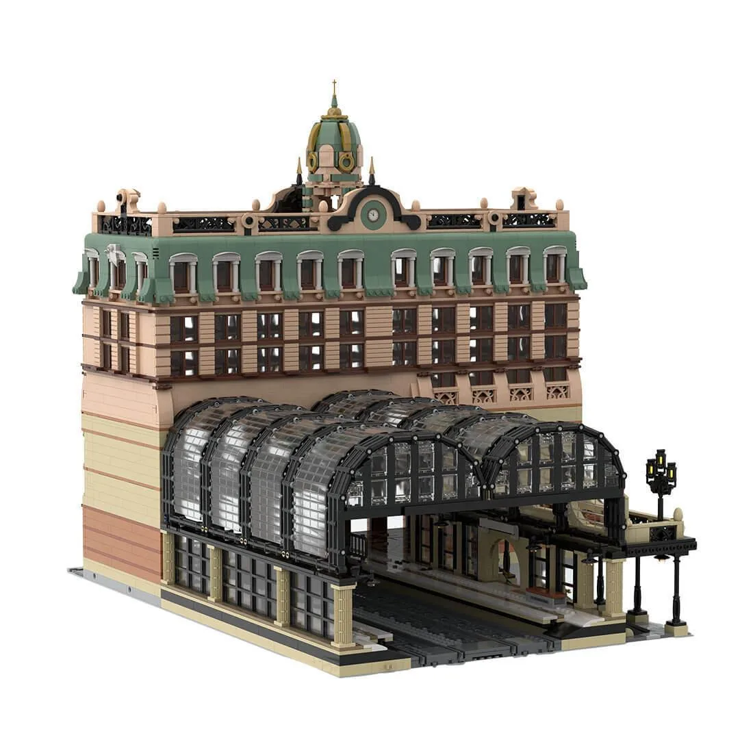 ZITIANYOUBUILD ZITIANYOUBUILD MOC-150846+MOC-167665 Railway Station + Hotel 6882 Parts — product photo