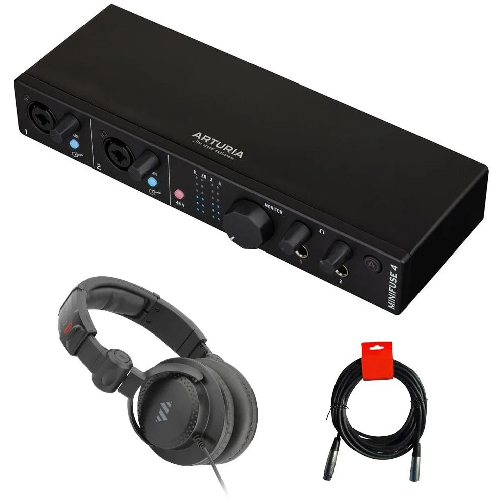 Arturia Arturia MiniFuse 4 Black Bundle with Polsen HPC-A30-MK2 Headphones 20 XLR Cable — product photo