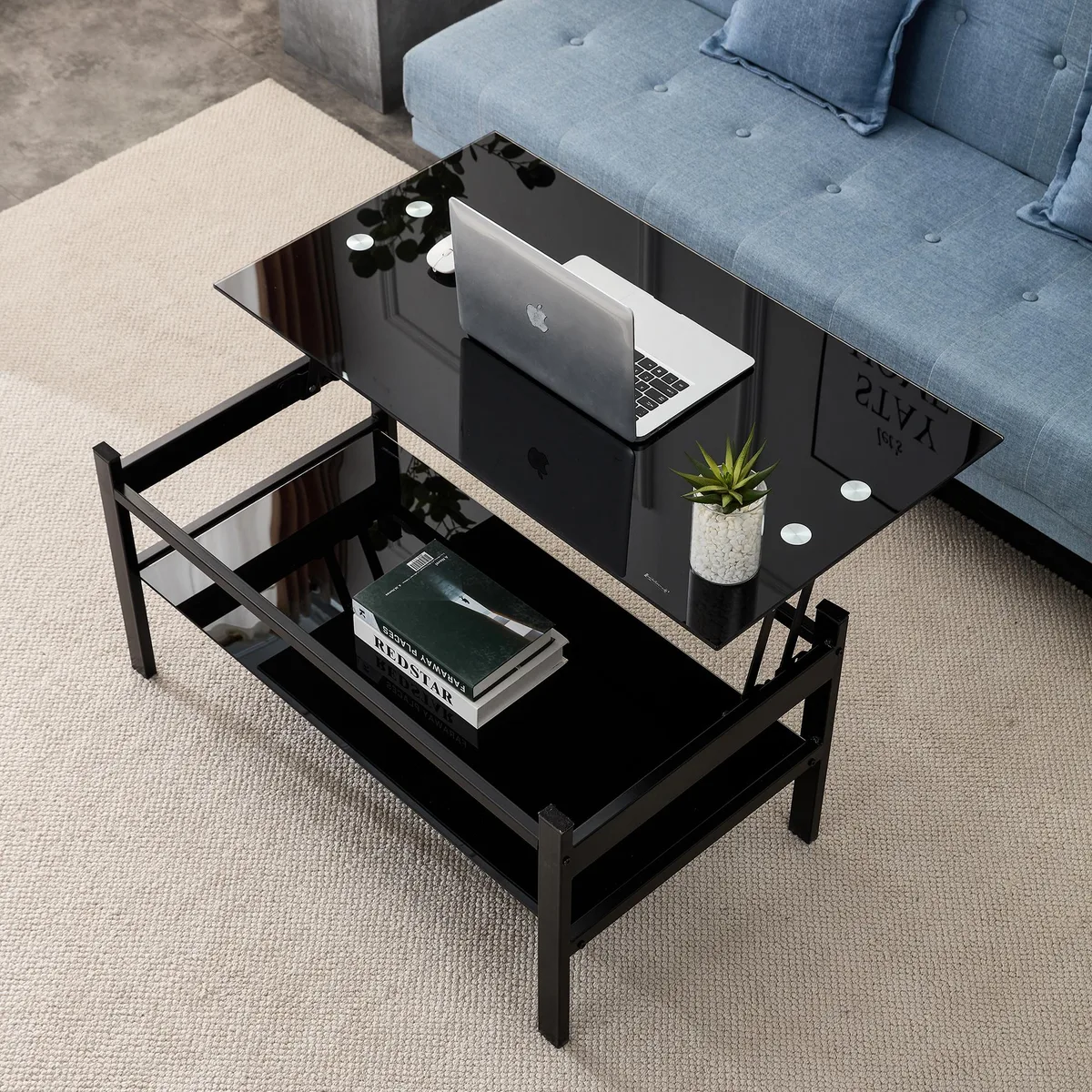 tuphen tuphen Glass Lift Top Coffee Table Black 37.8" x 21.26" x 17.7 — product photo