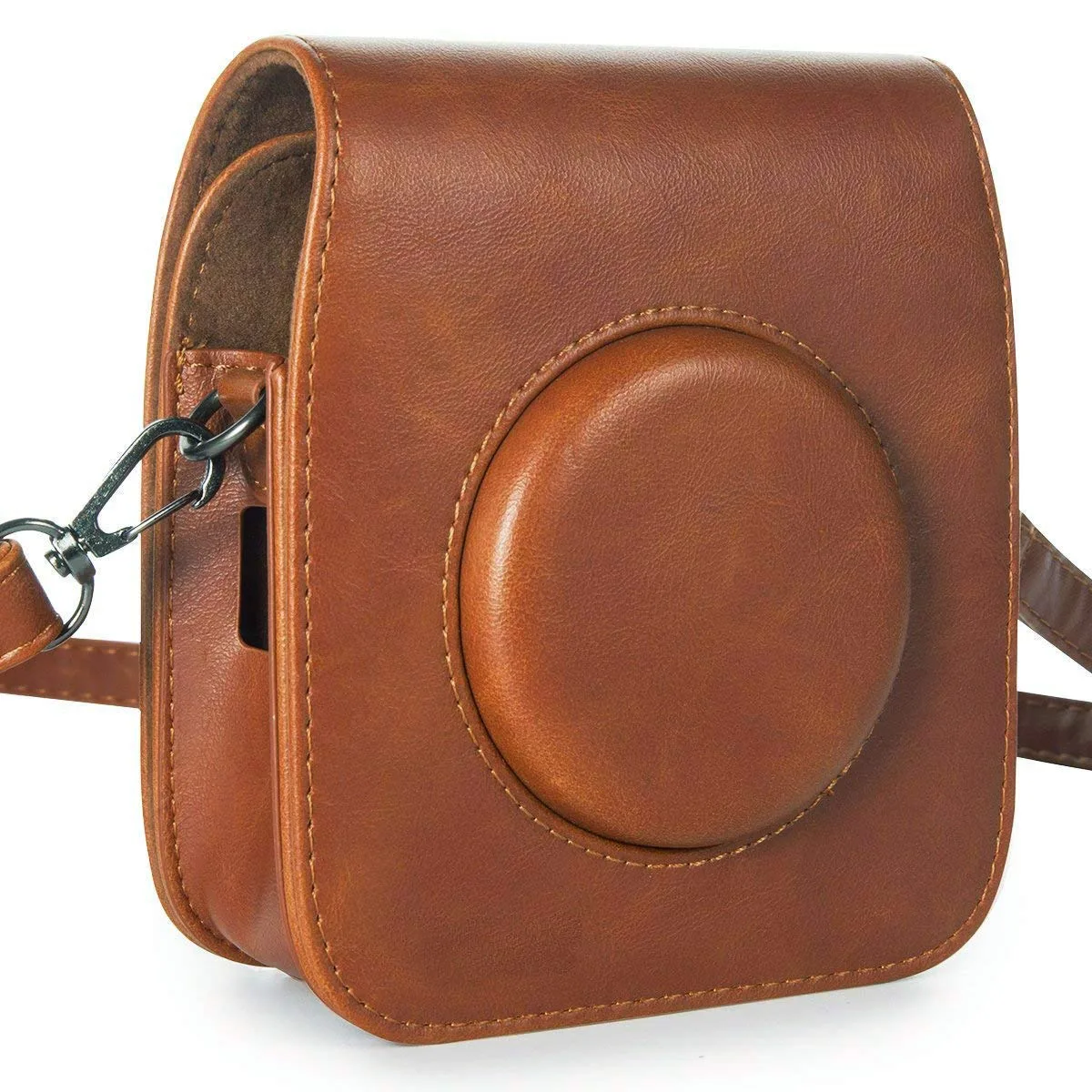 Brown PU leather camera case for Fujifilm Instax Square SQ10 with adjustable strap