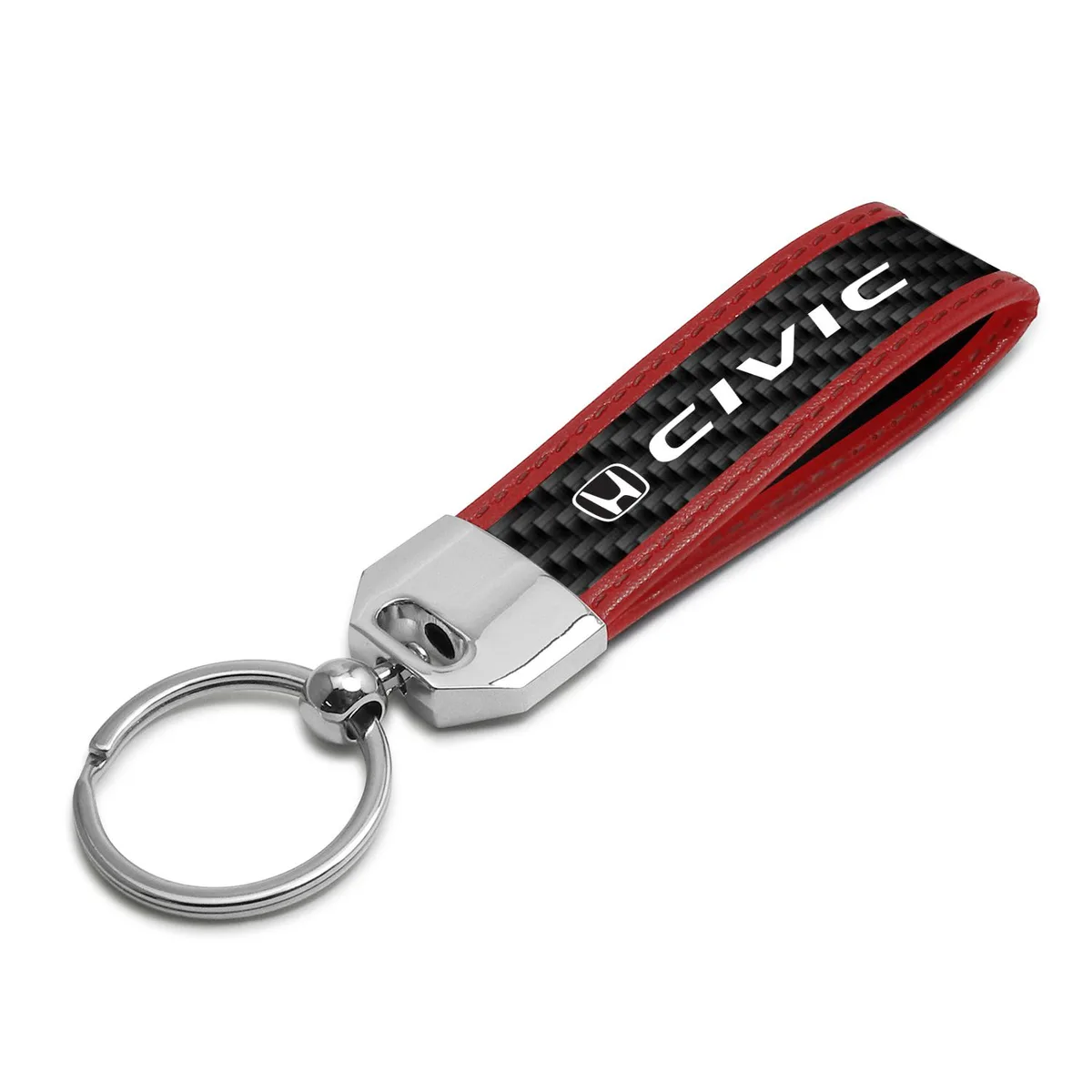 iPick Image, LLC iPick Image, LLC Honda Civic Real Carbon Fiber Strap Red Leather Stitching Key Chain — product photo