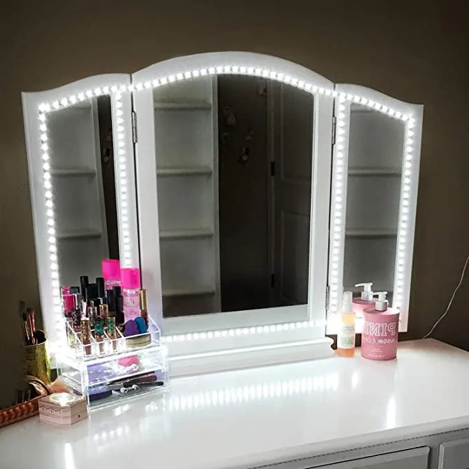 Black LED light strip kit with 240 diodes on 13ft flexible tape for mirror mounting