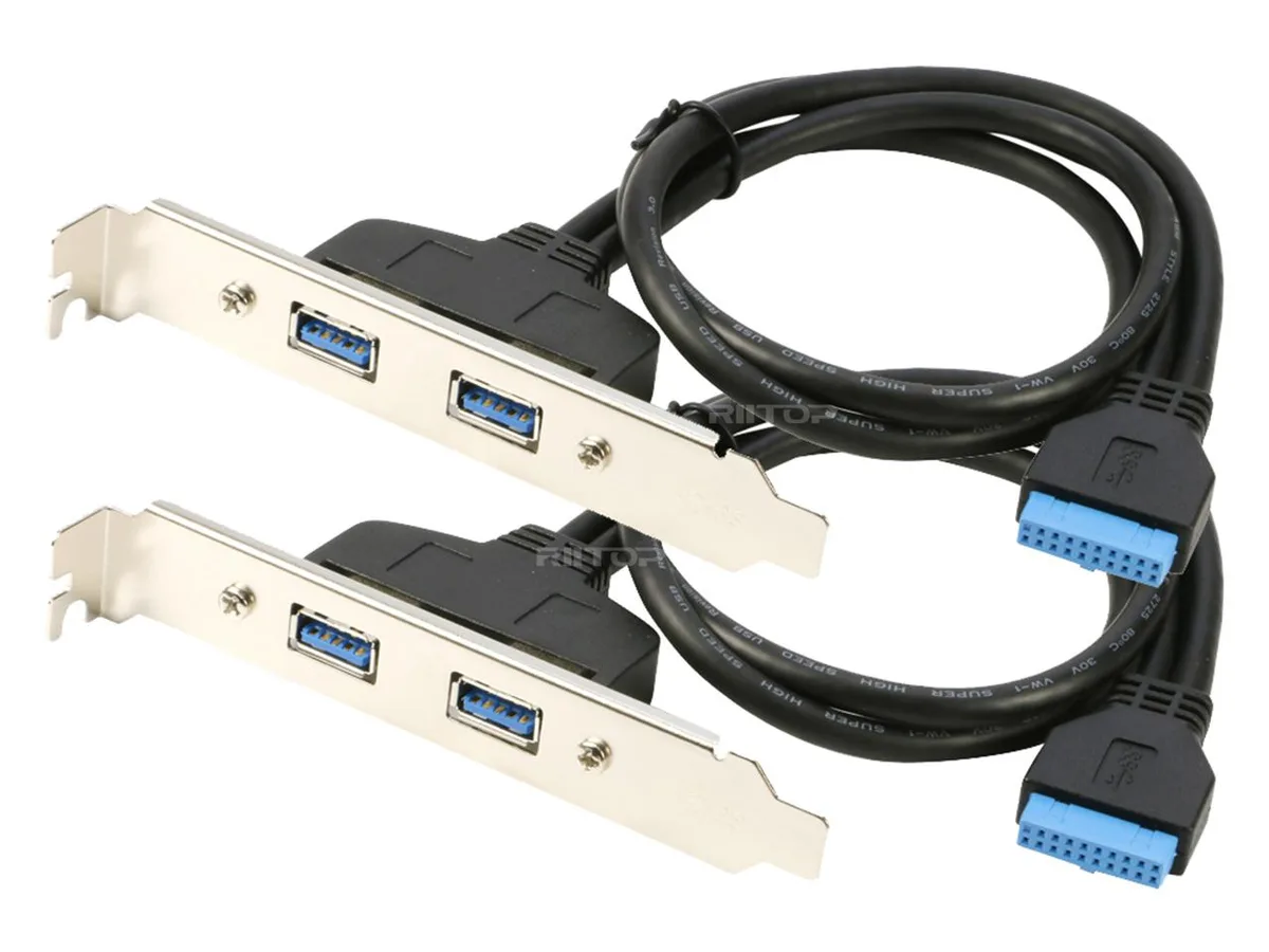 RIITOP RIITOP 20PTPCIB-2P USB 3.0 20-pin header to dual port bracket cable 1.5 ft 2-pack black — product photo