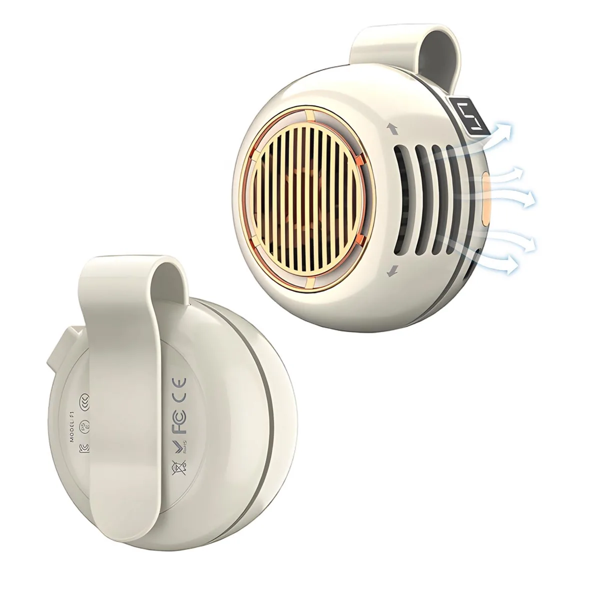  FanClip ploreatu Wearable Fan Clip-on White 360° 5 Speeds 1000mAh 2.9 oz — product photo