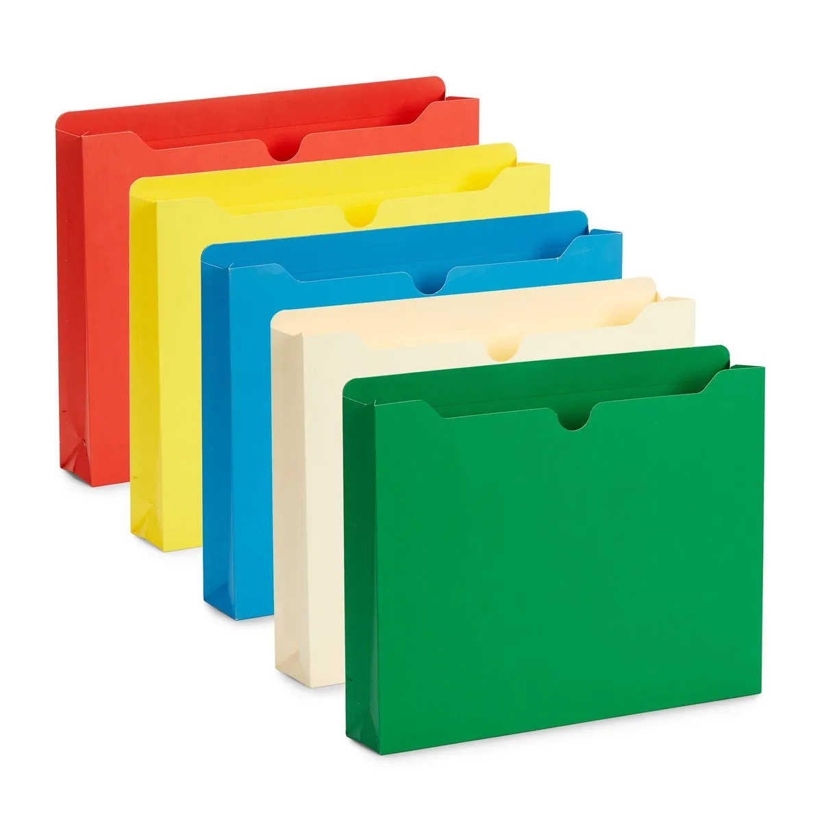 Stack of 25 assorted-color expanding file jackets, letter size, polypropylene finish