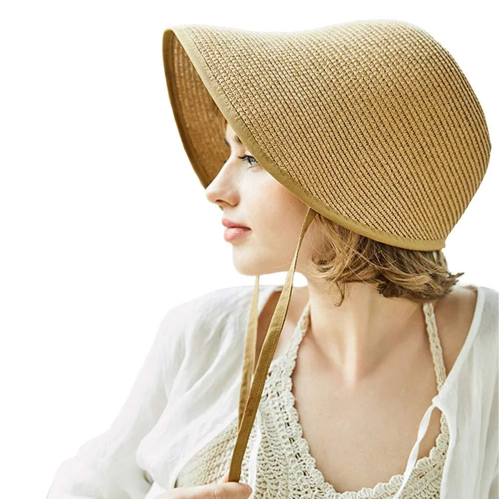 F FADVES S-123 French Straw Bonnet Cap Light Khaki — product photo