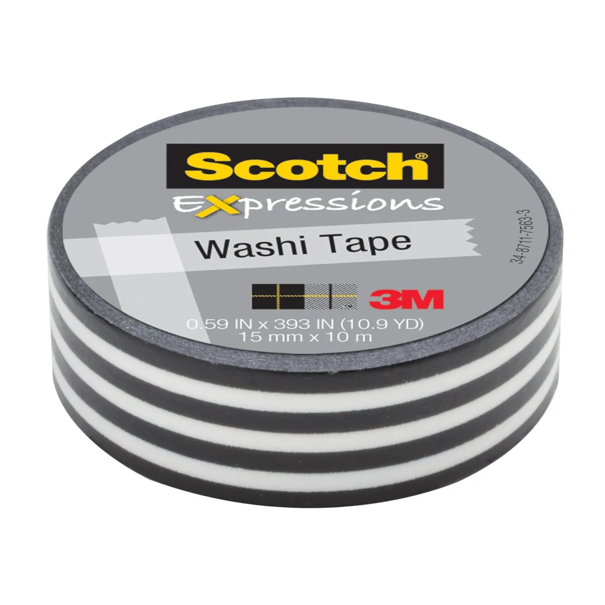 Scotch Scotch Expressions Washi Tape 0.59 in x 393 in Black Stripe fastener — product photo