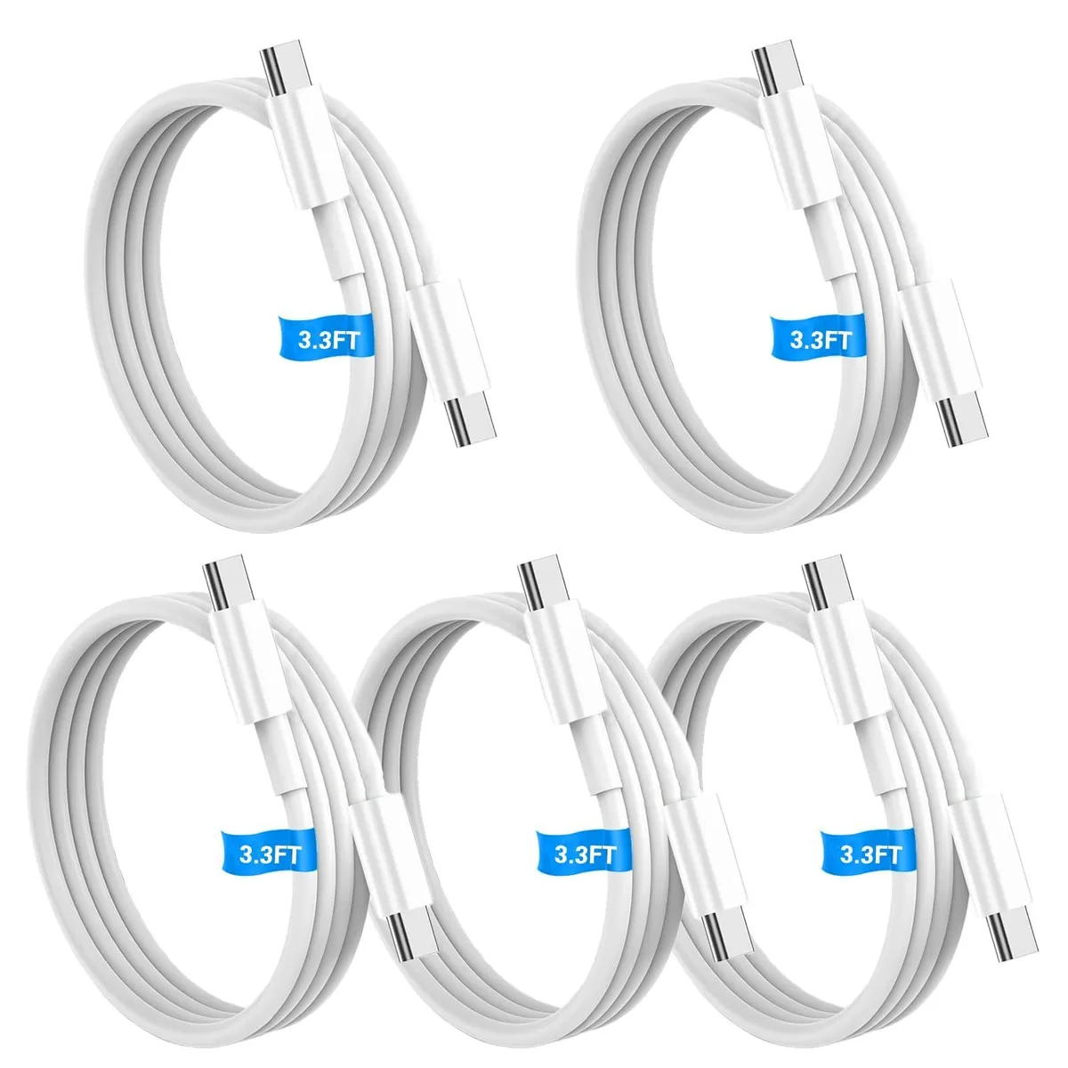 Five USB-C to USB-C cables, 3.3 ft each, matte finish
