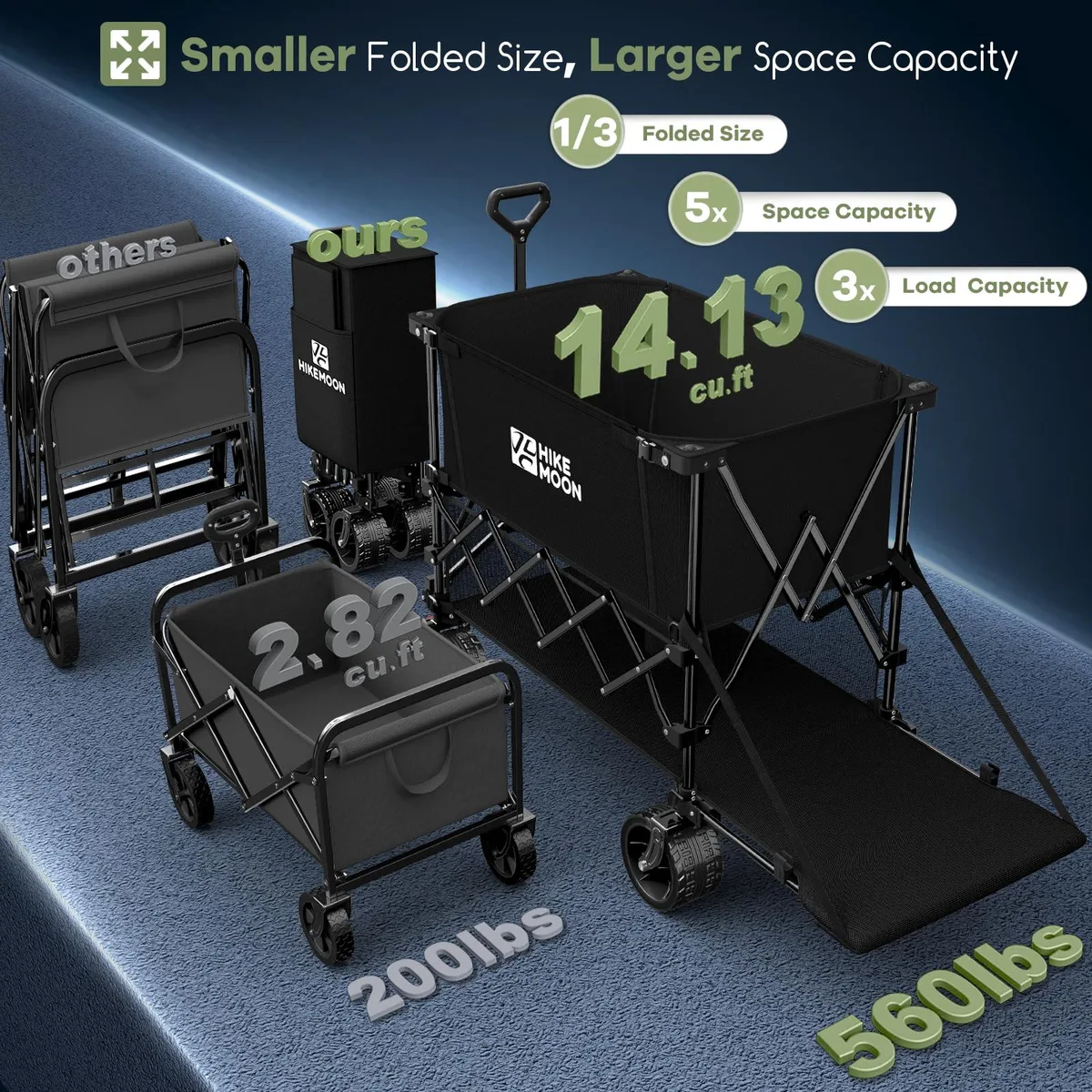Hikemoon 400L Double Decker Wagon with Tailgate 54" Black — product photo