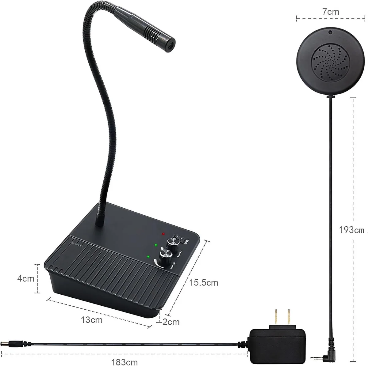 White rectangular counter intercom unit with speaker grille and microphone, desktop form factor, matte finish