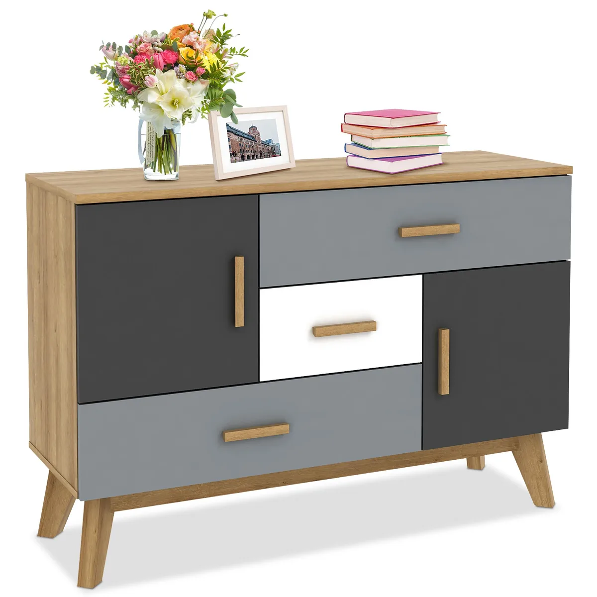 Costway Costway Free-standing Storage Cabinet Gray 2 Doors 3 Drawers — product photo