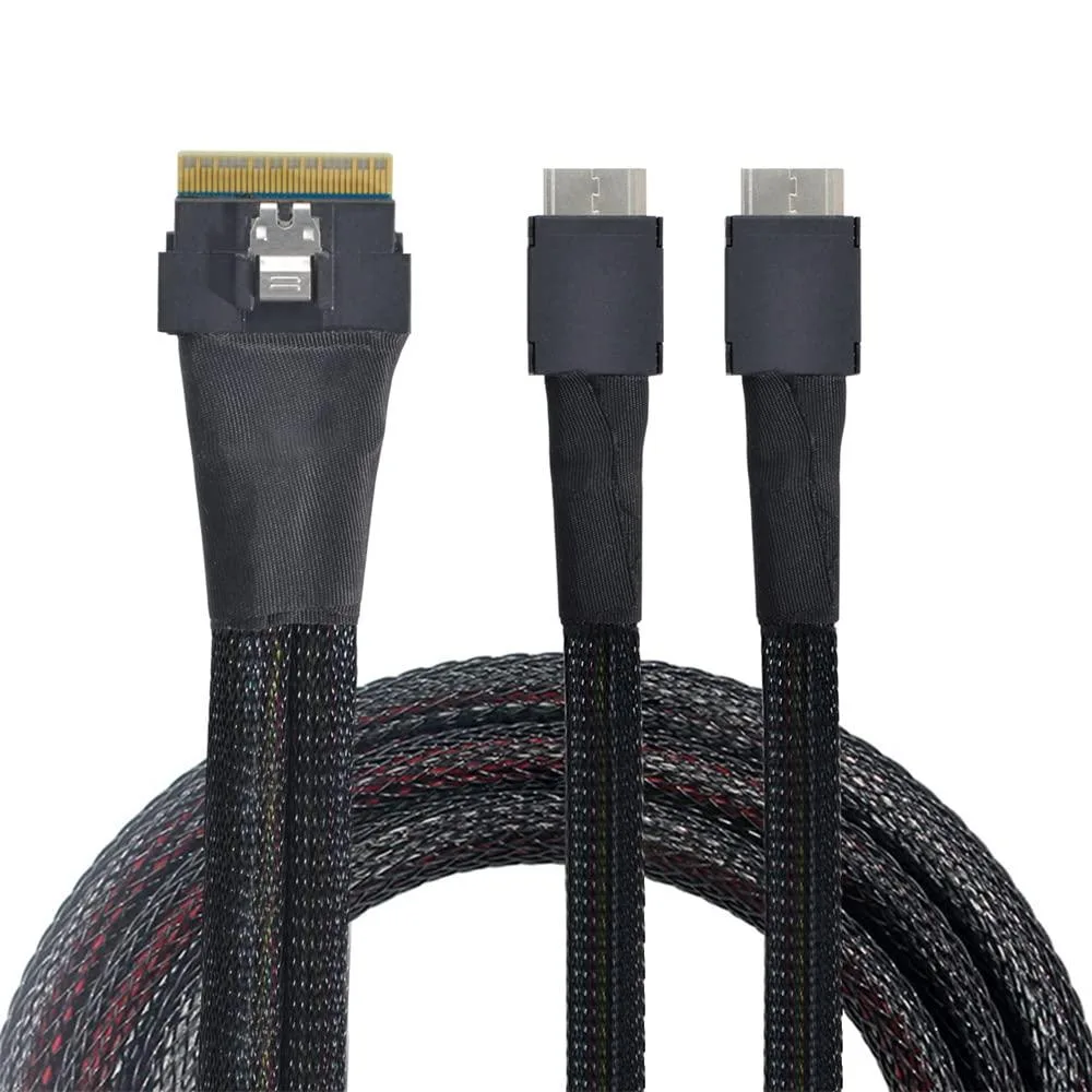 LORDWORLD LORDWORLD Slimline SAS 4.0 SFF-8654 8i 74pin to Dual Oculink SFF-8611 Cable 50cm — product photo