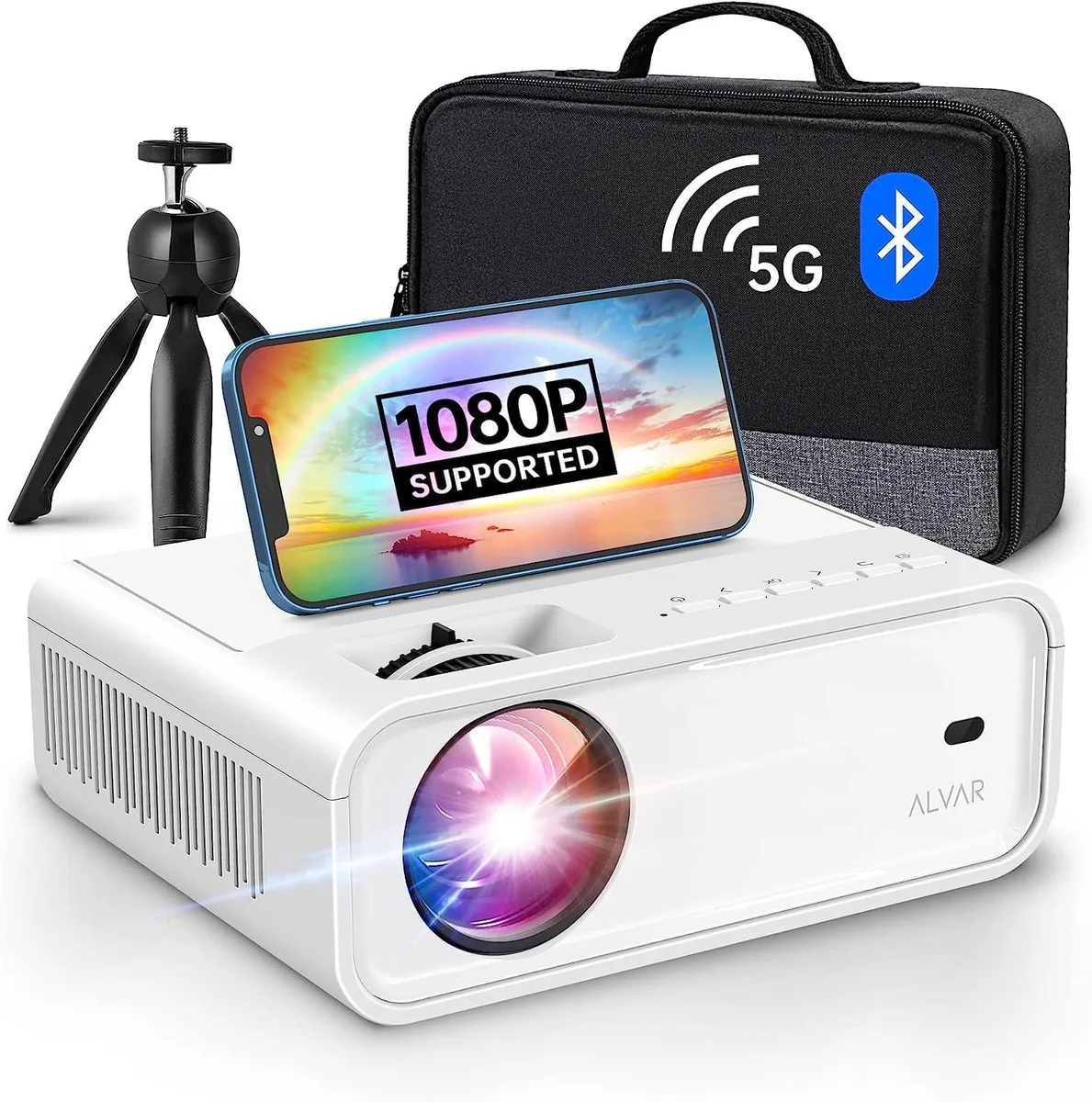 fanic fanic ALVAR 9000 Lumens 240" 1080P Portable Projector with Tripod &amp; Bag — product photo