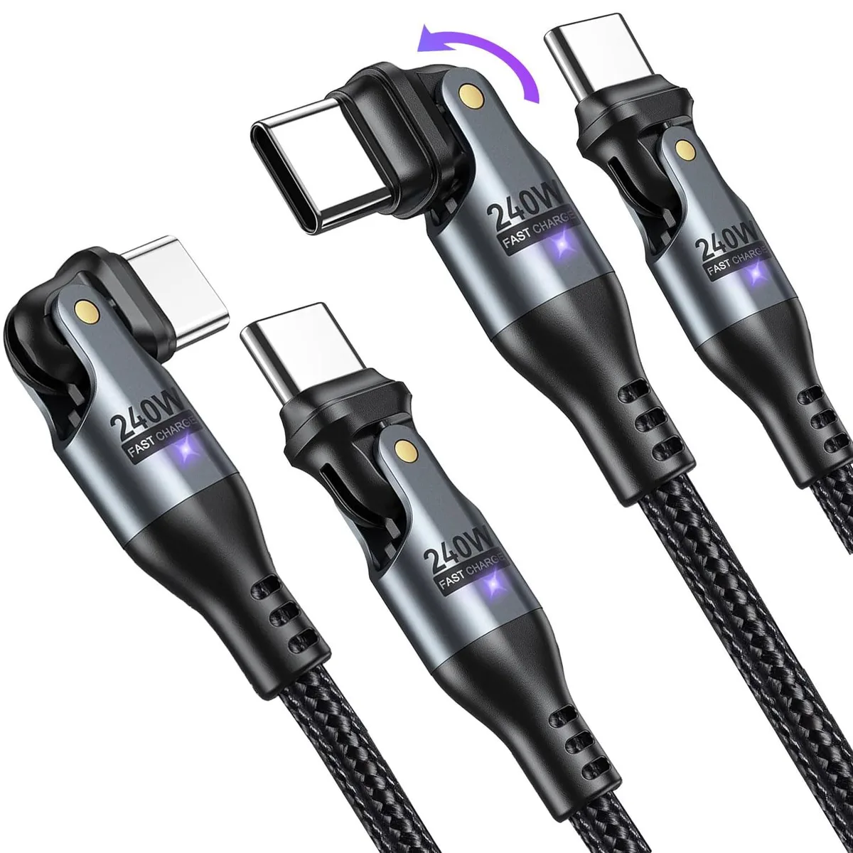 Mobee Mobee Magnilink Duo Pivot USB-C Cable 2-Pack 180° Rotating 240W PD 3FT 6FT — product photo