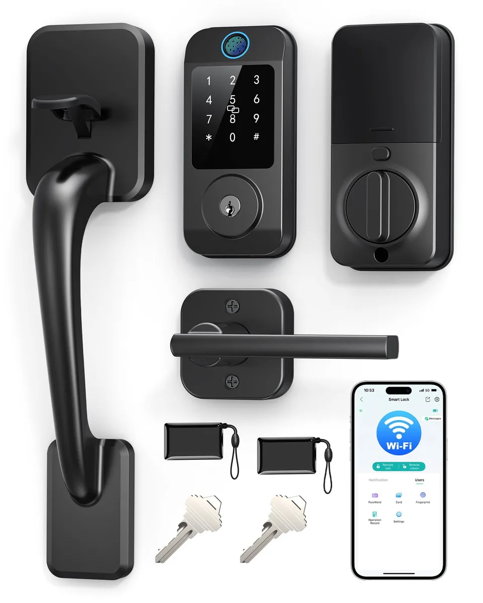 DNBeffulgent DNBeffulgent M6 Smart Door Lock Set WiFi Fingerprint Black 14.17x10.24x3.16 in — product photo