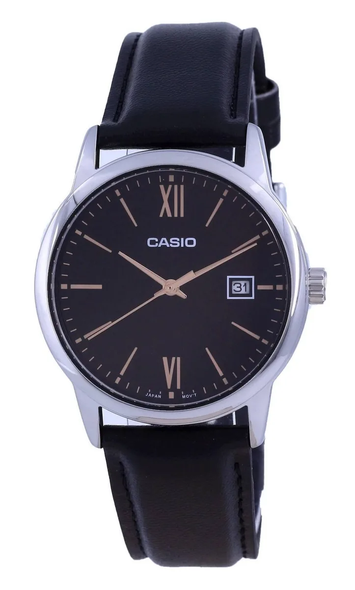 CASIO CASIO MTP-V002L-1B3 Black Dial Stainless Steel Leather Strap Quartz Watch — product photo