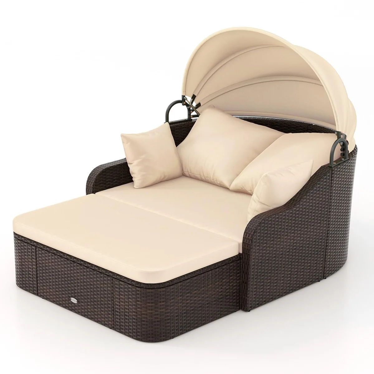 SlickBlue SlickBlue Patio PE Rattan Daybed Retractable Canopy Beige Mix Brown 75.5" x 52" x 50 — product photo
