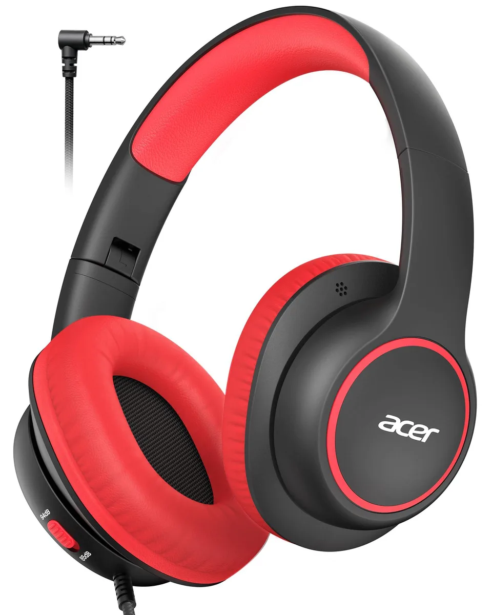 Acer OHW328 Kids Wired Over-Ear Headphones Black/Red 85/94dB 3.5mm — product photo