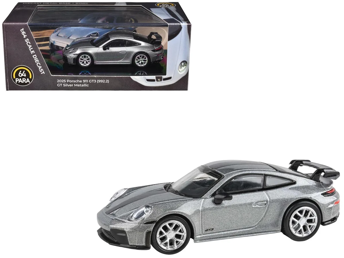 Paragon Paragon 2025 Porsche 911 GT3 992.2 GT Silver Metallic Carbon Stripe 1/64 Diecast — product photo