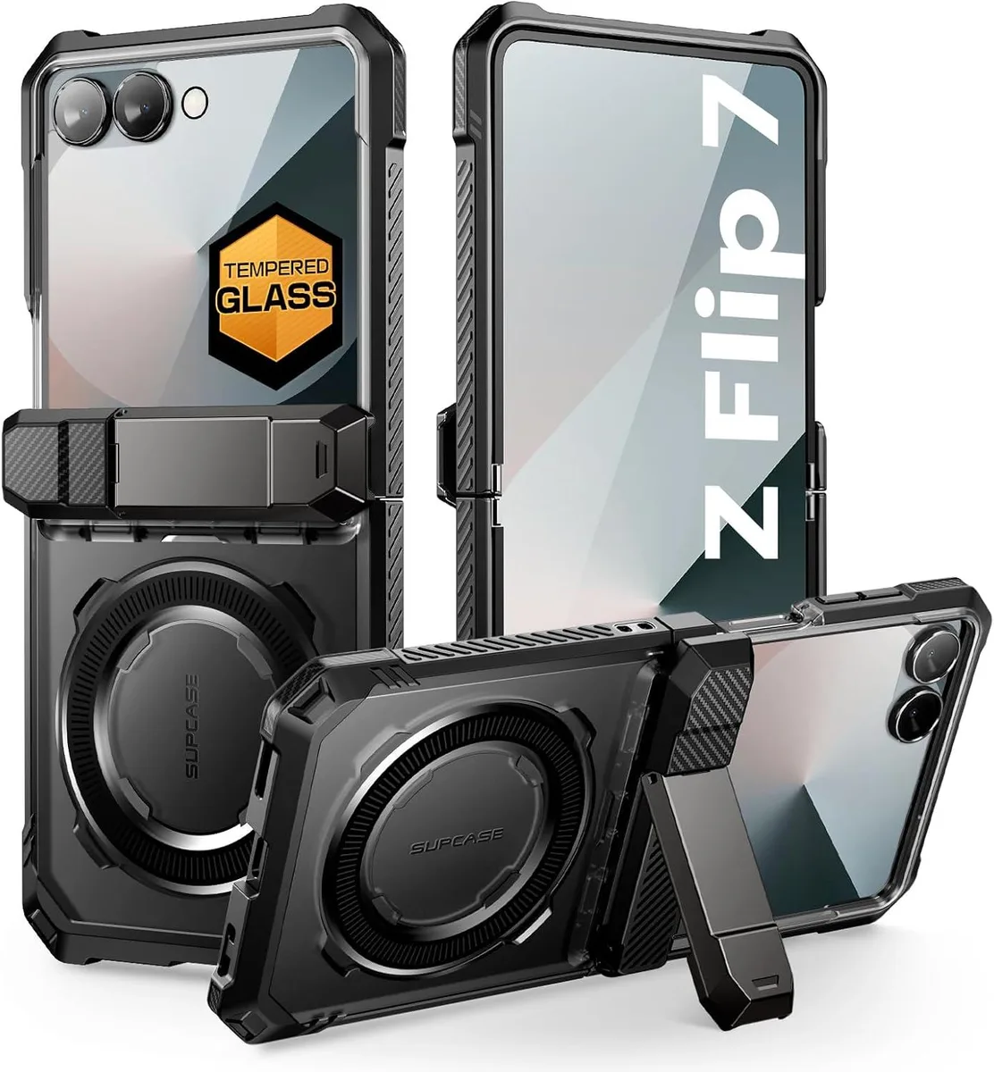 NuoTo NuoTo Galaxy Z Flip 7 Case with Stand &amp; Front Screen Protector (Unicorn Beetle Grip) Black — product photo
