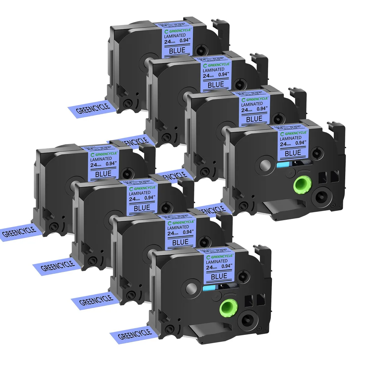 GREENCYCLE GREENCYCLE TZe-551 24mm Black on Blue Laminated Tape 8 Pack — product photo