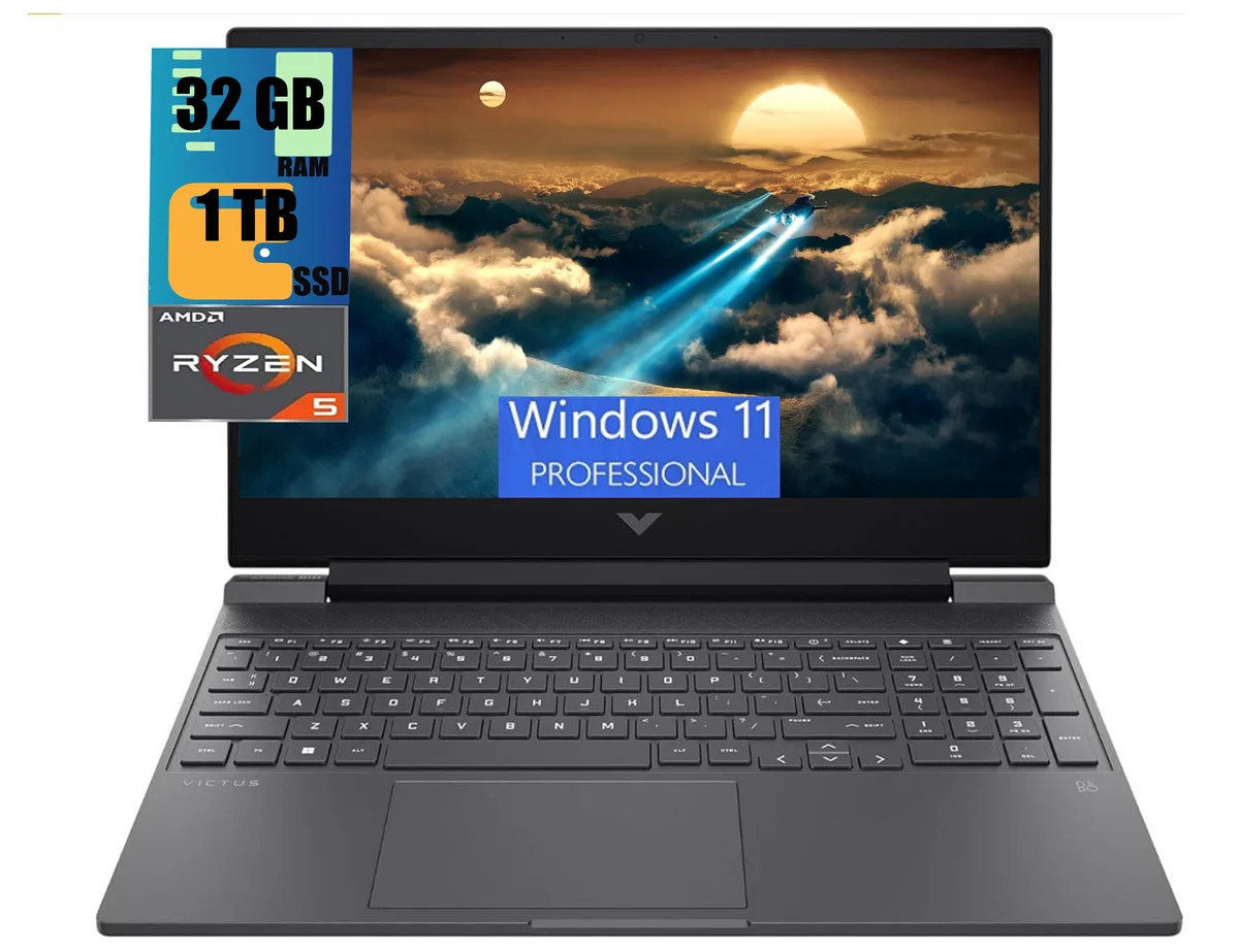 HP HP Victus 15 Raider Black AMD Ryzen 5 7535HS RX 6550M gaming laptop — product photo