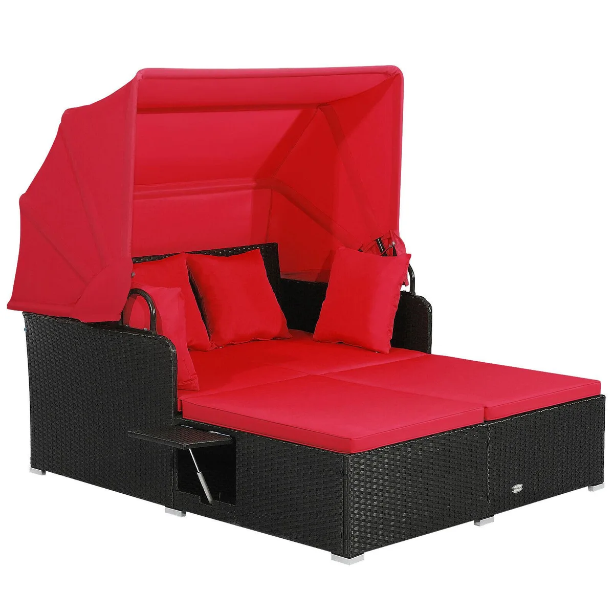SlickBlue SlickBlue Rattan Daybed Retractable Canopy Side Tables Red — product photo