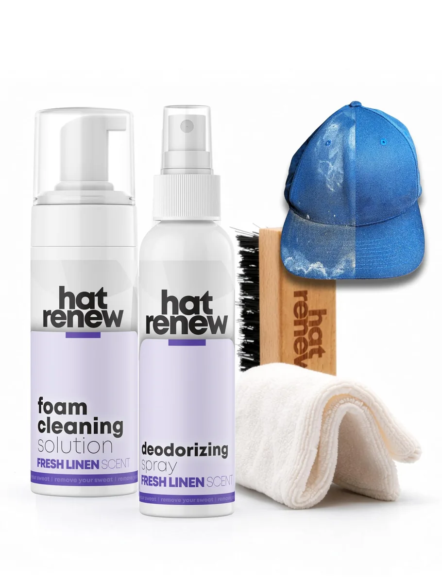 Hat Renew eco-friendly cleaning kit with spray bottles, brush and microfiber towel