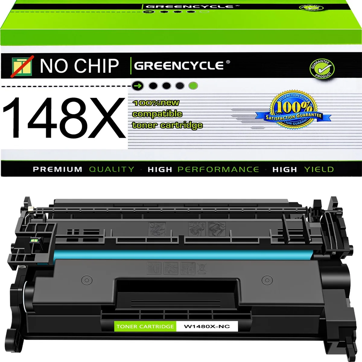 GREENCYCLE GREENCYCLE W1480X-NC No Chip Toner Cartridge Black 9500 Pages — product photo