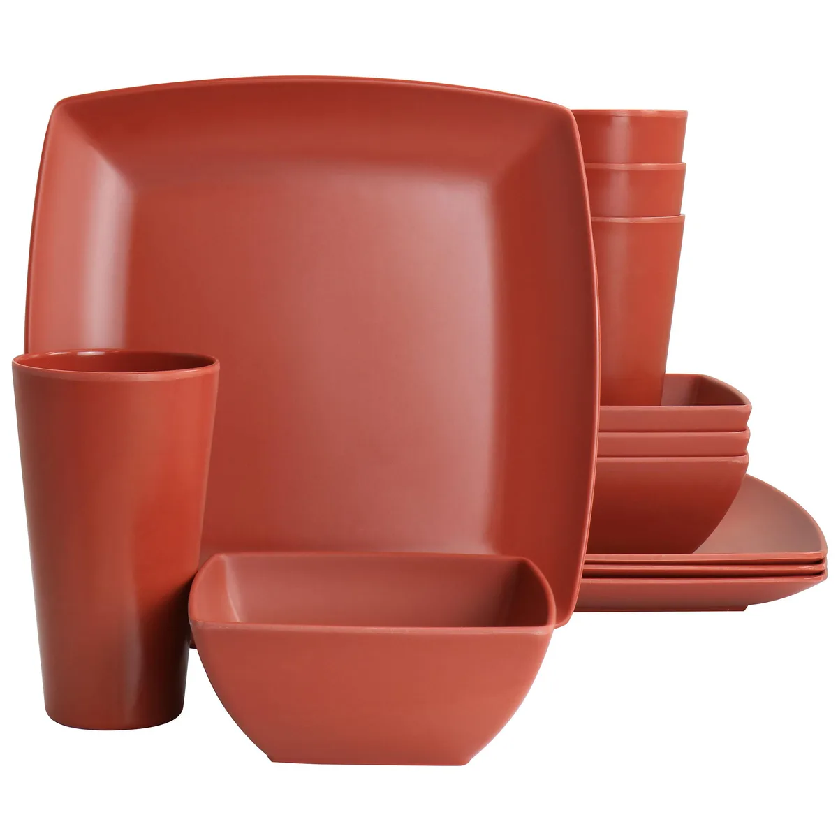 Gibson Home Gibson Home Grayson 12 Piece Square Melamine Dinnerware Set Orange — product photo